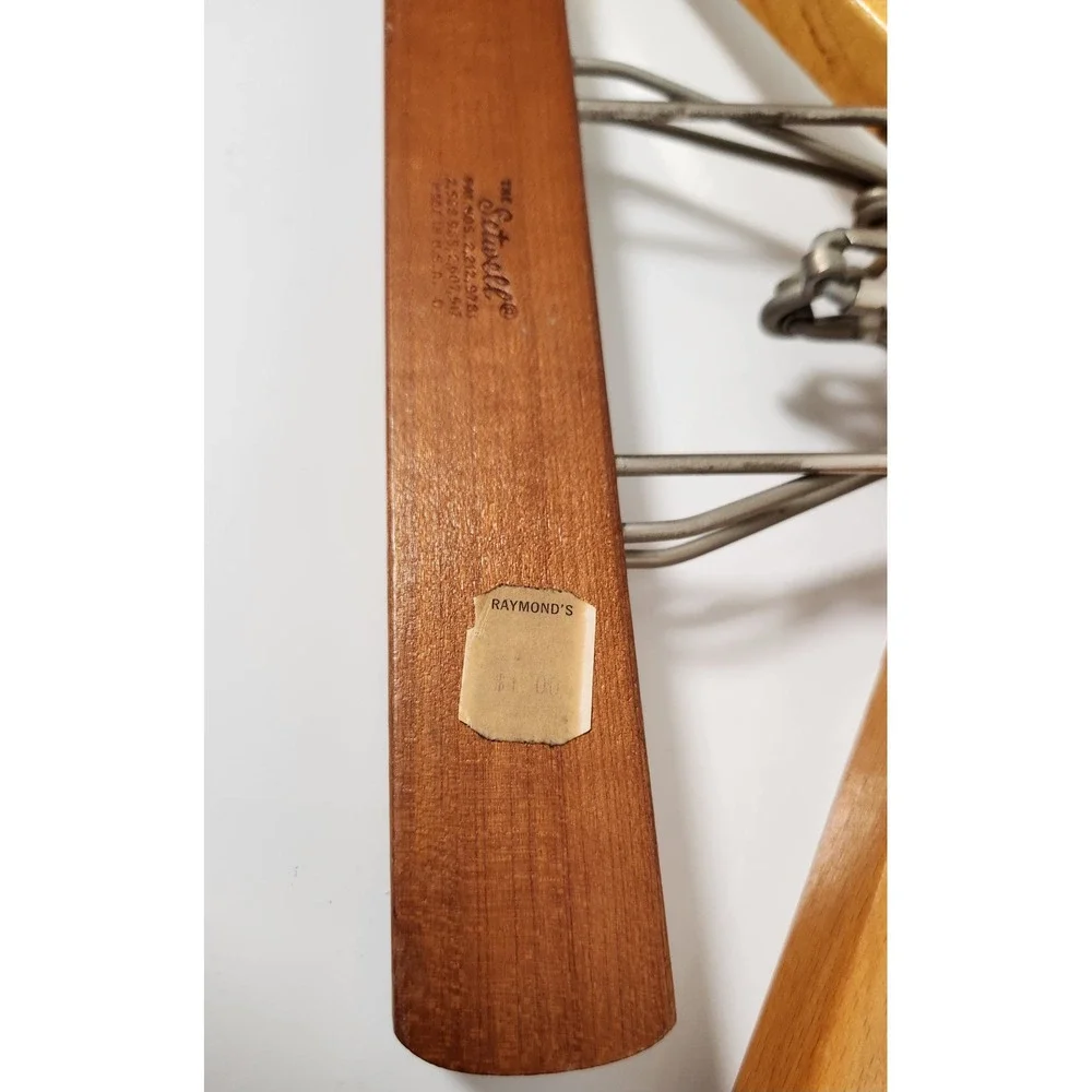 Vintage Setwell Wood Suit Hanger Wishbone Clamp Coat Pants Made USA Heavy Duty